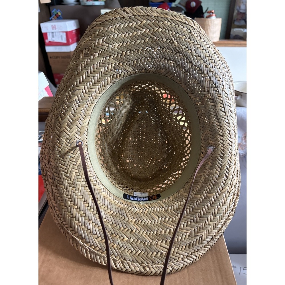 Broner Ventilated Western Straw Cowboy Hat Leather Chin Strap Size Large - Picture 4 of 15